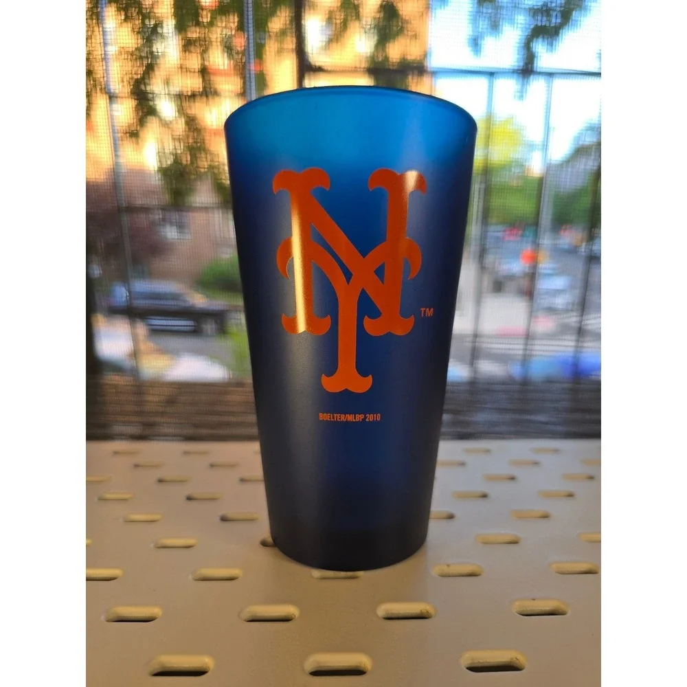New York Mets MLB Boelter Pint Glass Blue 2010 Frosted Logo Baseball Memorabilia